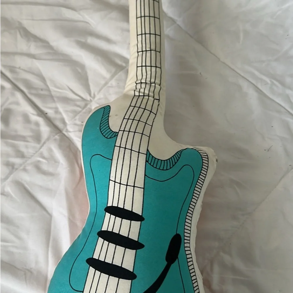 Orange and Turquoise Graphic Guitar Plush Pillow 2 sided